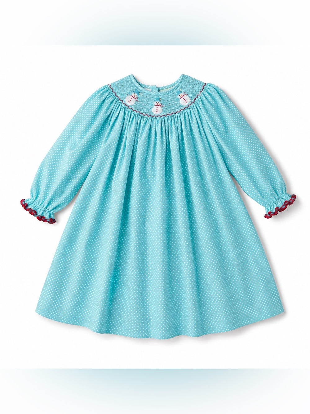 Sage & Lilly Smocked snowman Bishop Dress